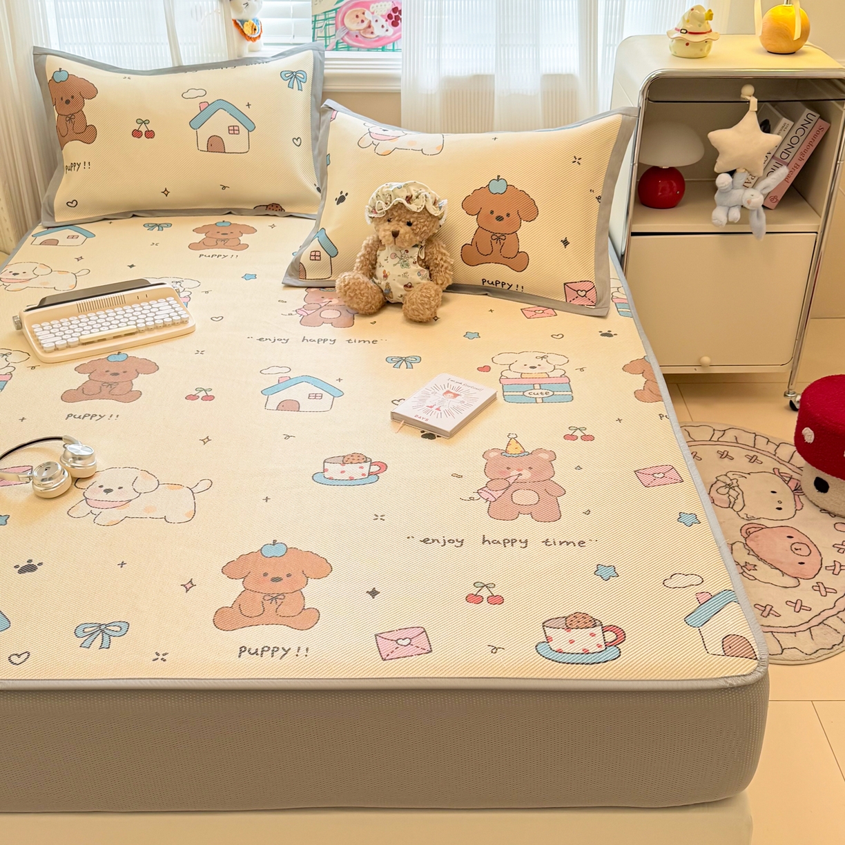 91家纺网 家纺一手货源 找家纺 慕尚家纺 2026新款清新凉感冰藤席床笠款 小福气