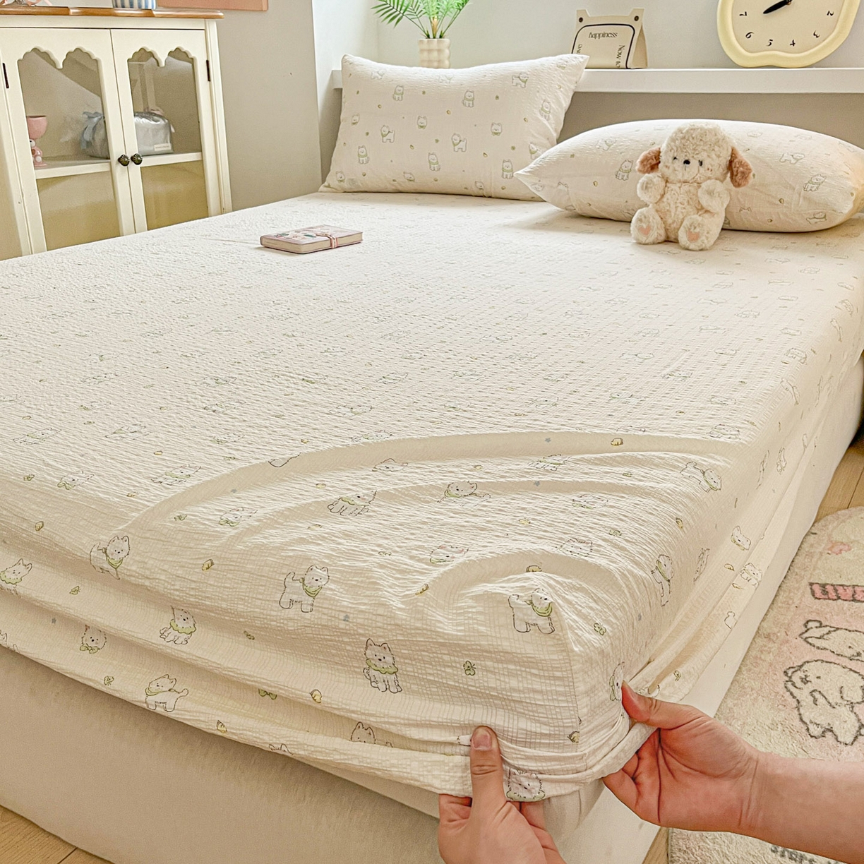 91家纺网 家纺一手货源 找家纺 （总）蓝极人 2026新款泡泡纱印花床笠