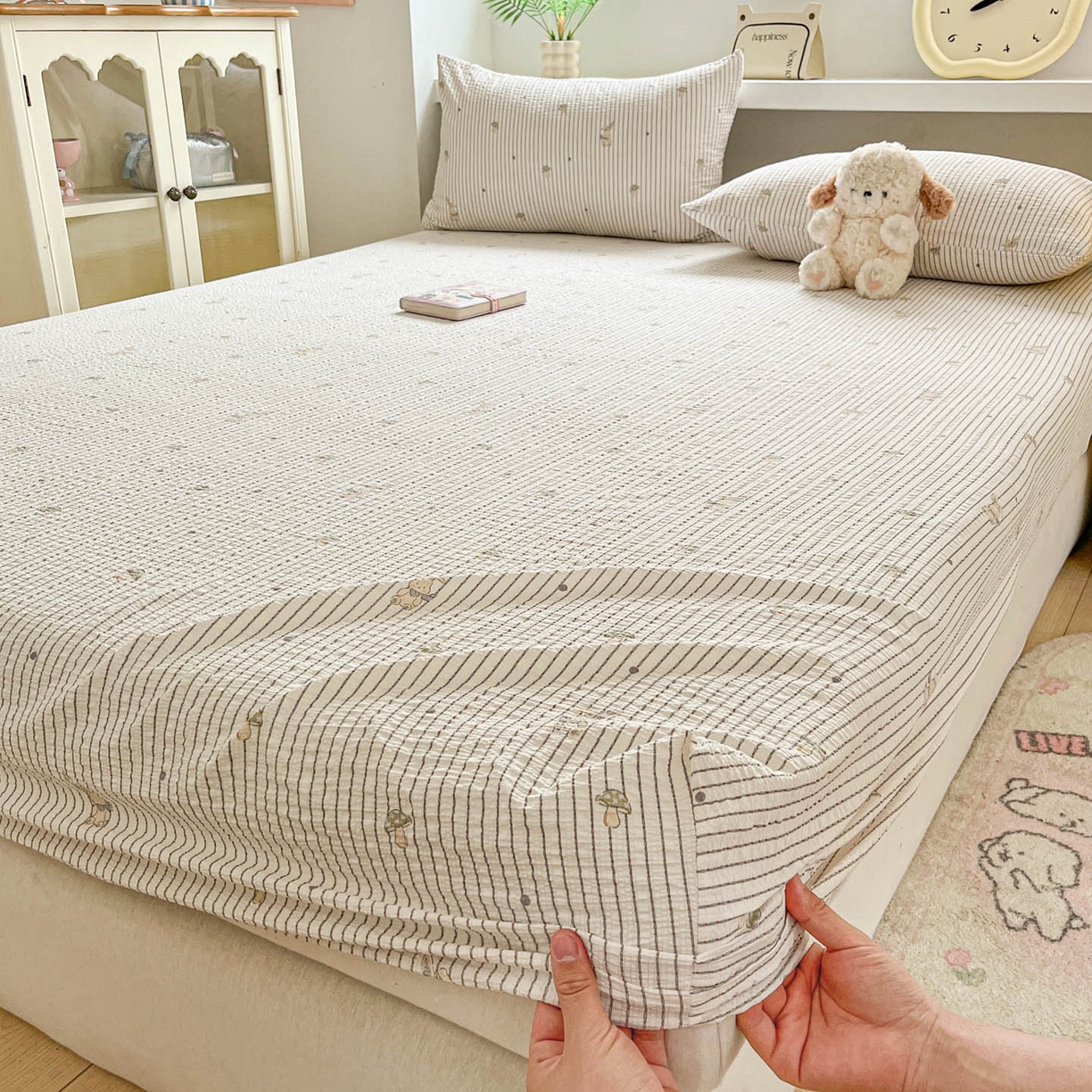 91家纺网 家纺一手货源 找家纺 （总）蓝极人 2026新款泡泡纱印花床笠