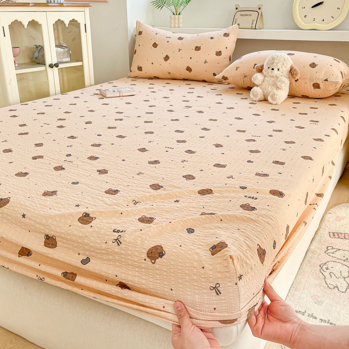 91家纺网 家纺一手货源 找家纺 （总）蓝极人 2026新款泡泡纱印花床笠