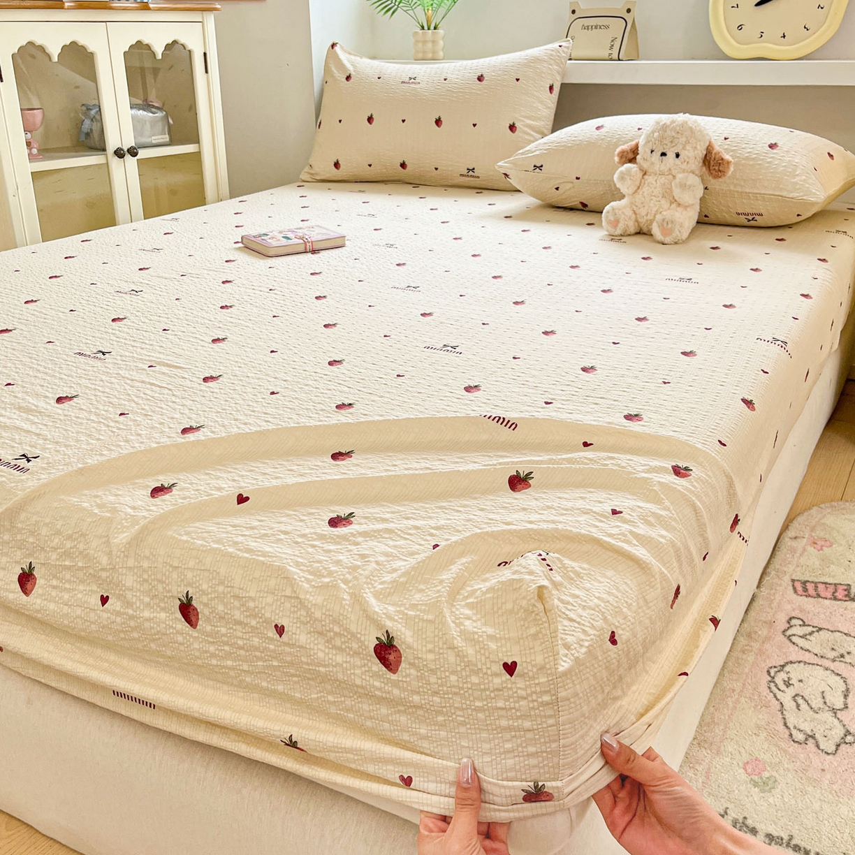 蓝极人 2026新款泡泡纱印花床笠 CL草莓