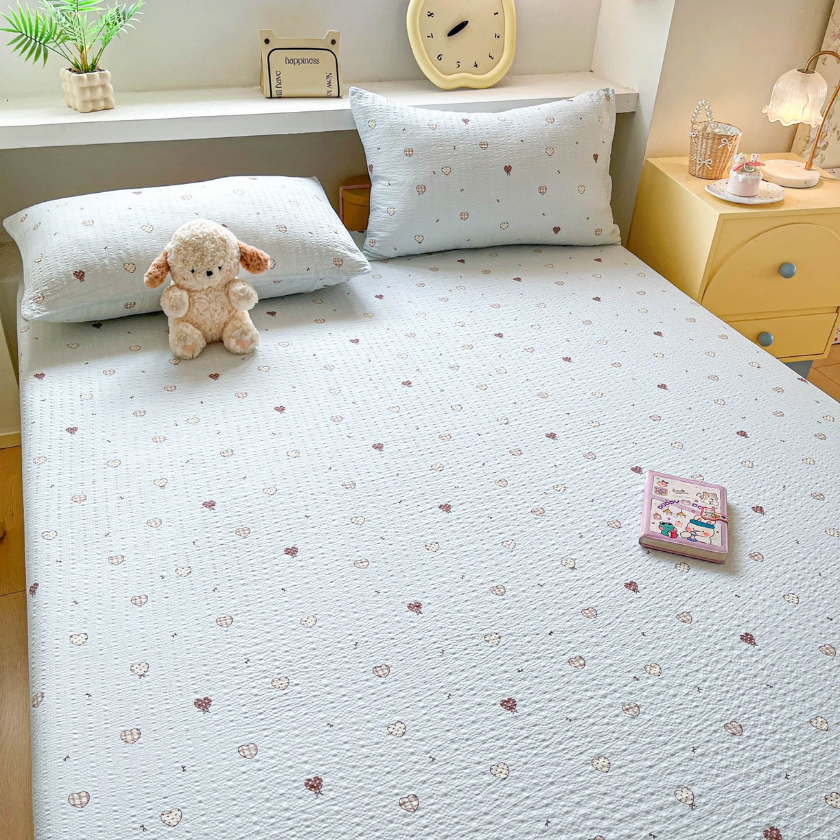 91家纺网 家纺一手货源 找家纺 蓝极人 2026新款泡泡纱印花床笠 CL好心情