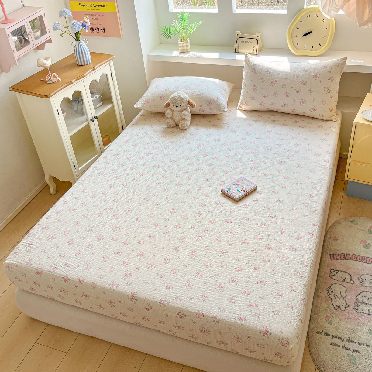 91家纺网 家纺一手货源 找家纺 蓝极人 2026新款泡泡纱印花床笠 CL月光