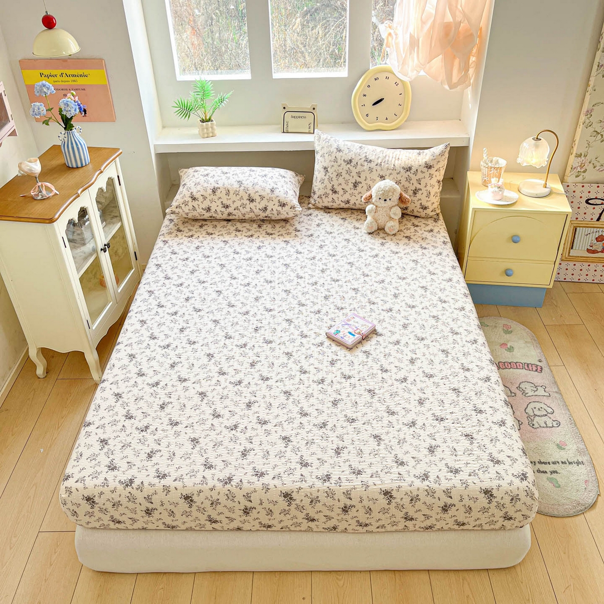 91家纺网 家纺一手货源 找家纺 蓝极人 2026新款泡泡纱印花床笠 CL初柠