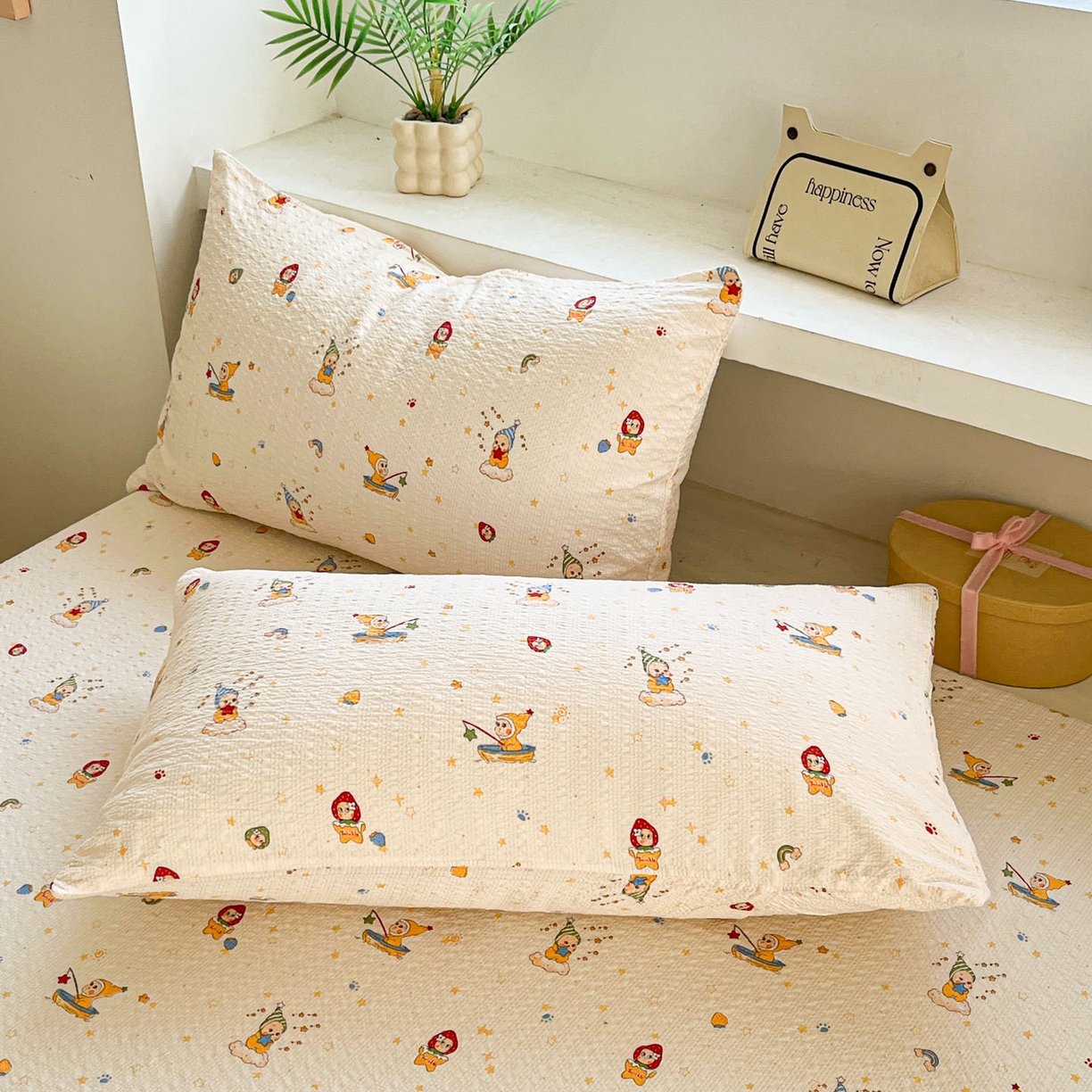 91家纺网 家纺一手货源 找家纺 蓝极人 2026新款泡泡纱印花床笠 CL星星人