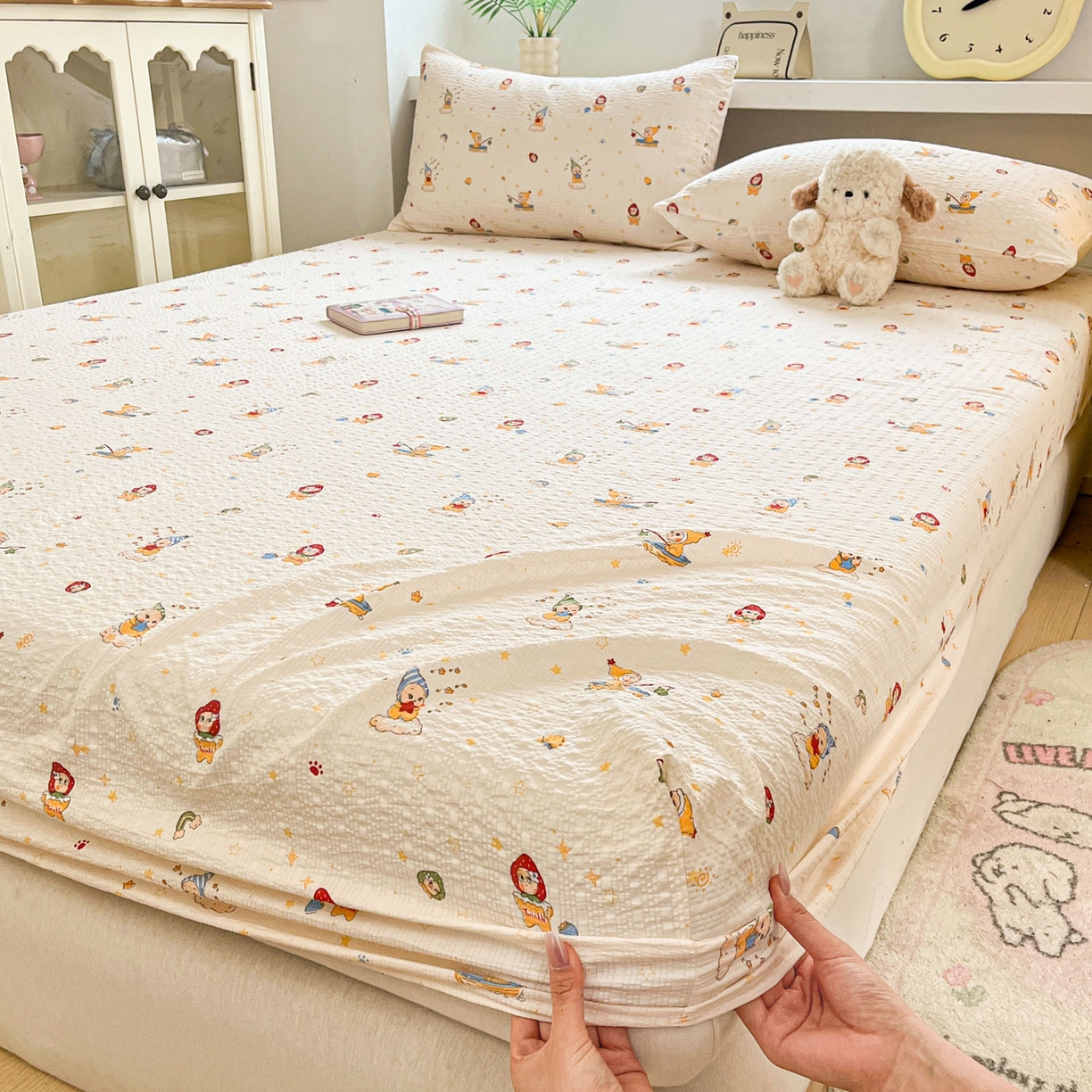 蓝极人 2026新款泡泡纱印花床笠 CL星星人