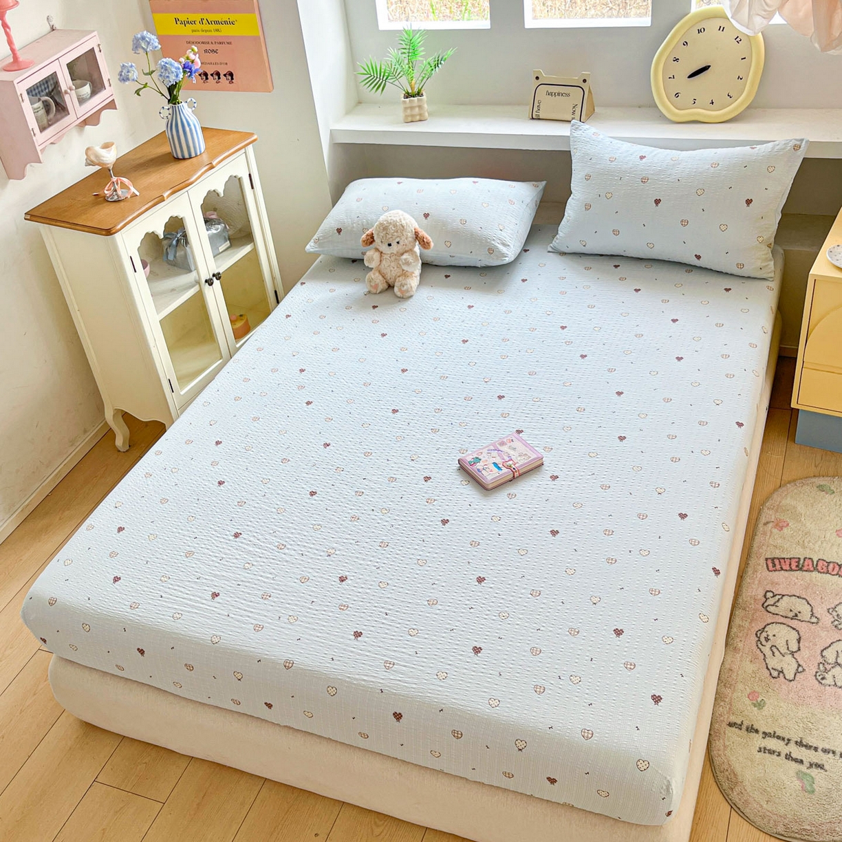 91家纺网 家纺一手货源 找家纺 蓝极人 2026新款泡泡纱印花床笠 CL好心情