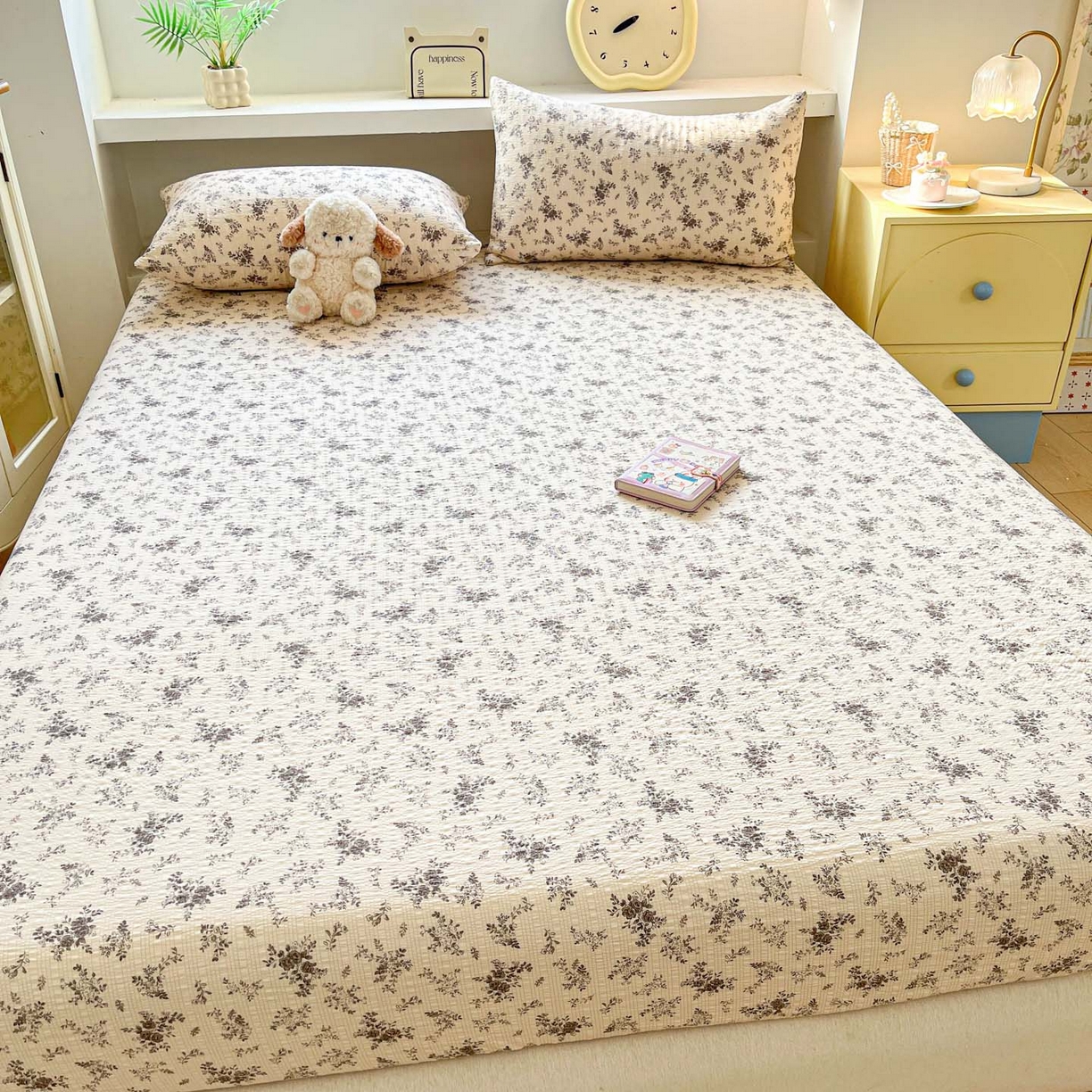 91家纺网 家纺一手货源 找家纺 蓝极人 2026新款泡泡纱印花床笠 CL初柠