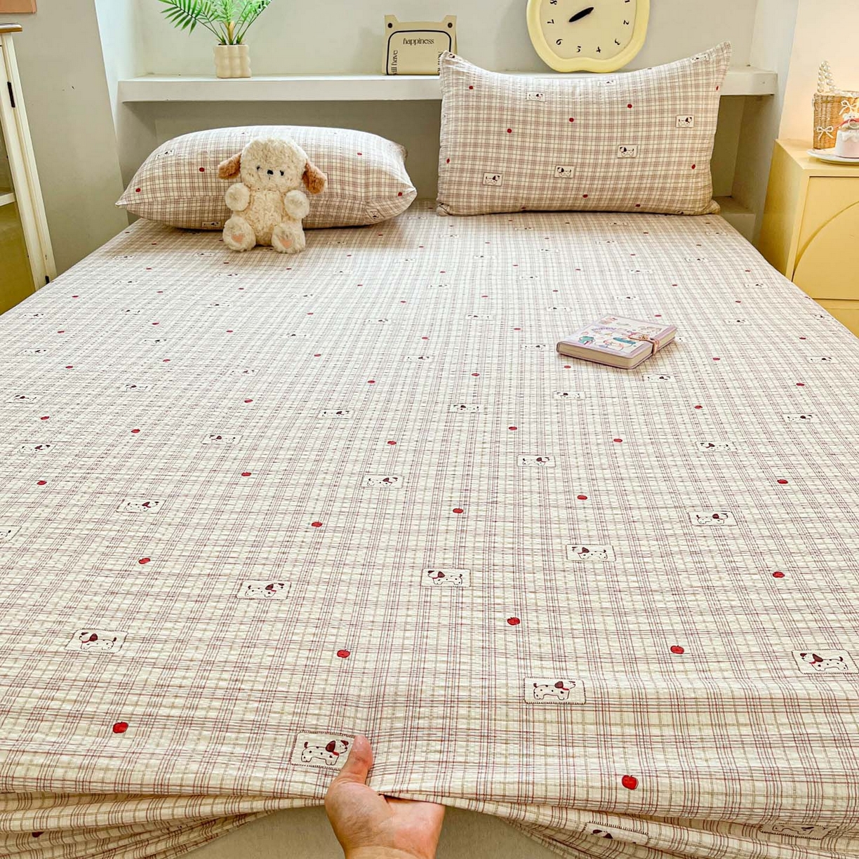 91家纺网 家纺一手货源 找家纺 蓝极人 2026新款泡泡纱印花床笠 CL苹果狗