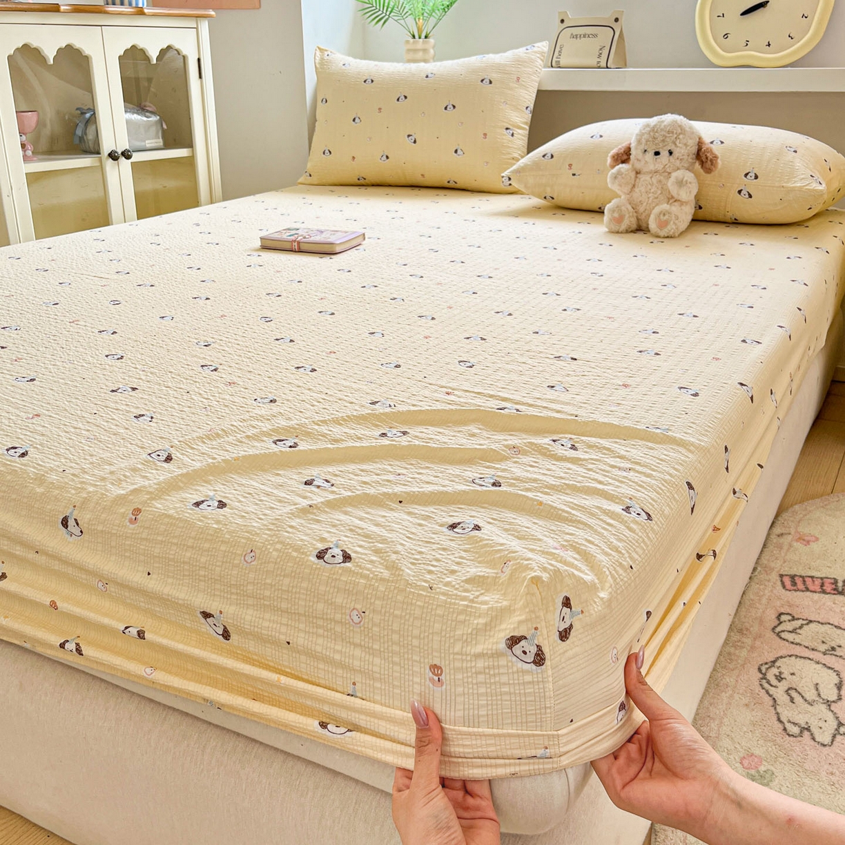 蓝极人 2026新款泡泡纱印花床笠 CL生日狗