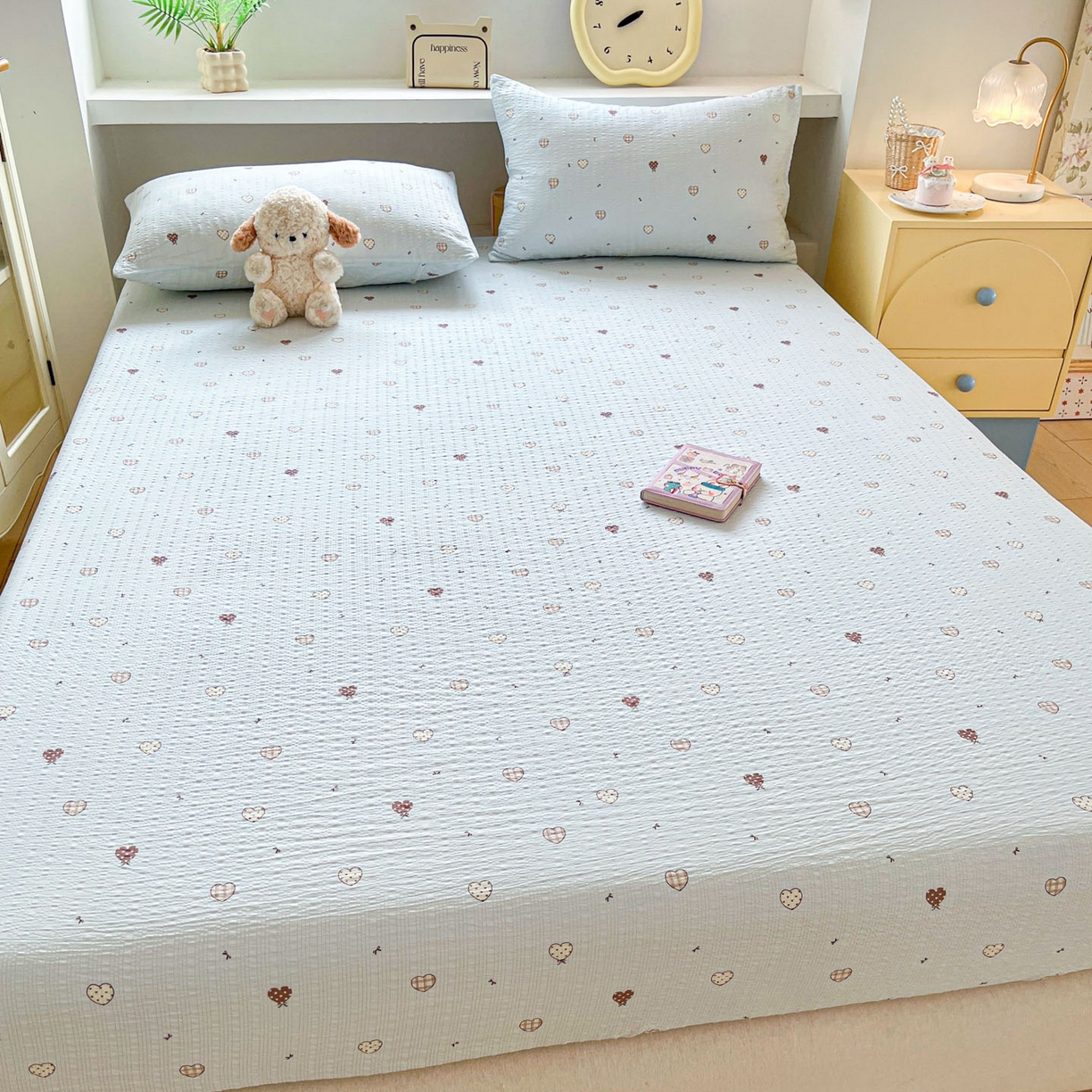 91家纺网 家纺一手货源 找家纺 蓝极人 2026新款泡泡纱印花床笠 CL好心情