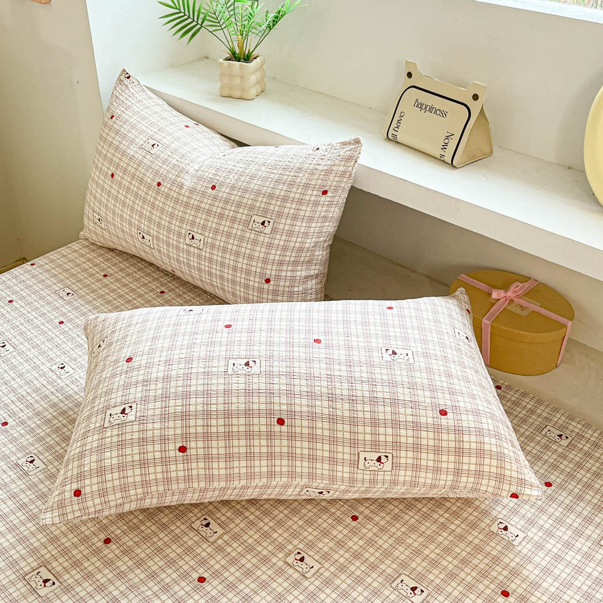 91家纺网 家纺一手货源 找家纺 蓝极人 2026新款泡泡纱印花床笠 CL苹果狗