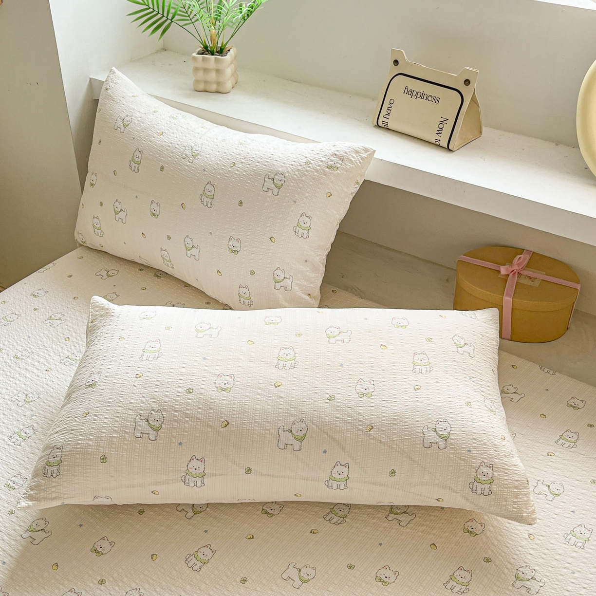 91家纺网 家纺一手货源 找家纺 蓝极人 2026新款泡泡纱印花床笠 CL耶耶狗