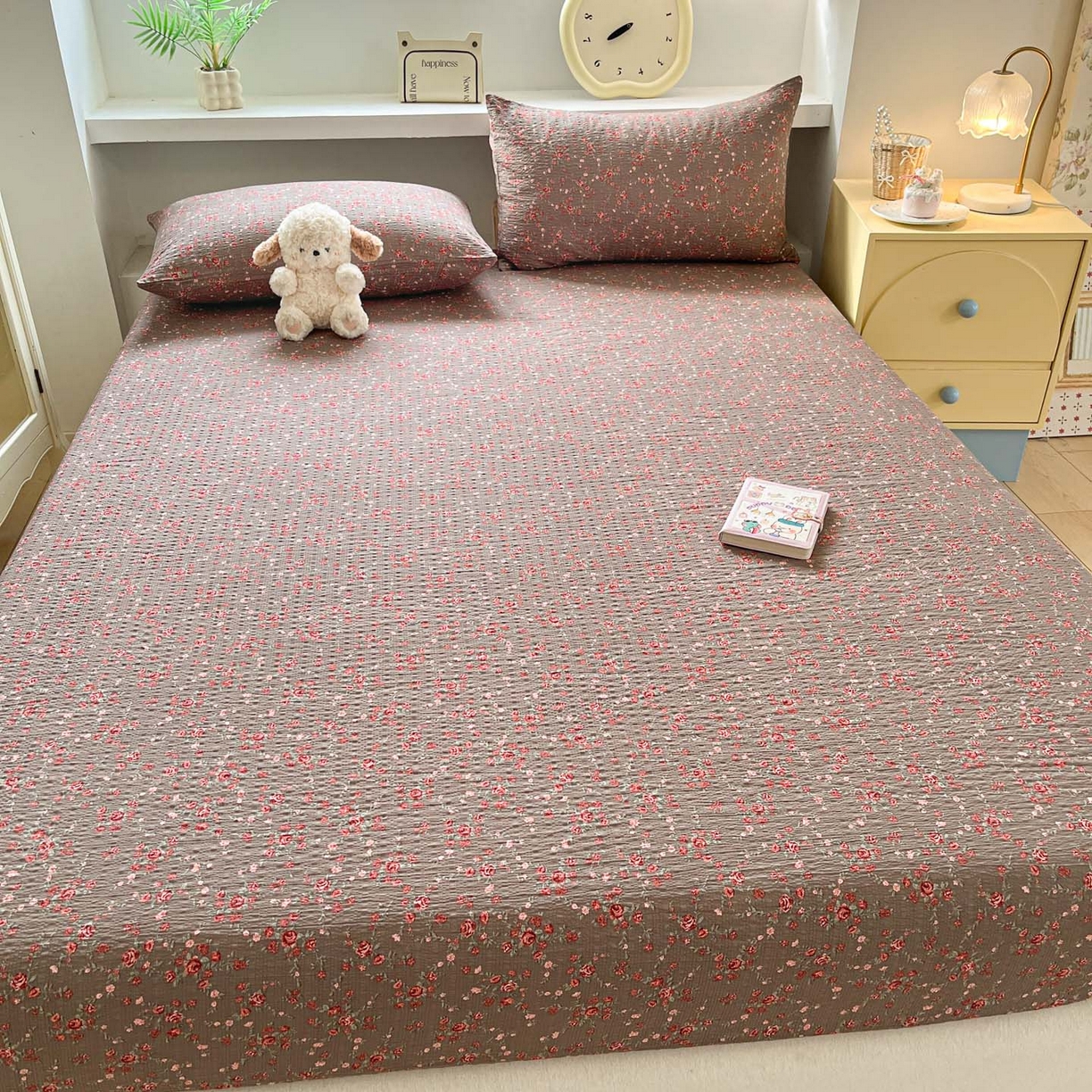 91家纺网 家纺一手货源 找家纺 蓝极人 2026新款泡泡纱印花床笠 CL胭脂