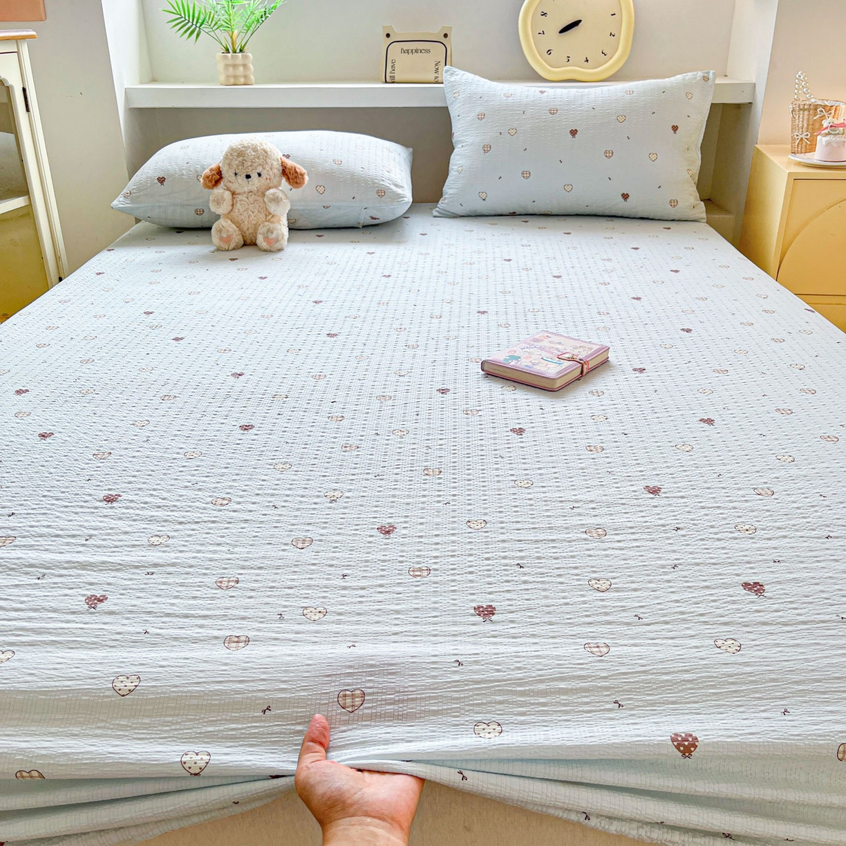 91家纺网 家纺一手货源 找家纺 蓝极人 2026新款泡泡纱印花床笠 CL好心情