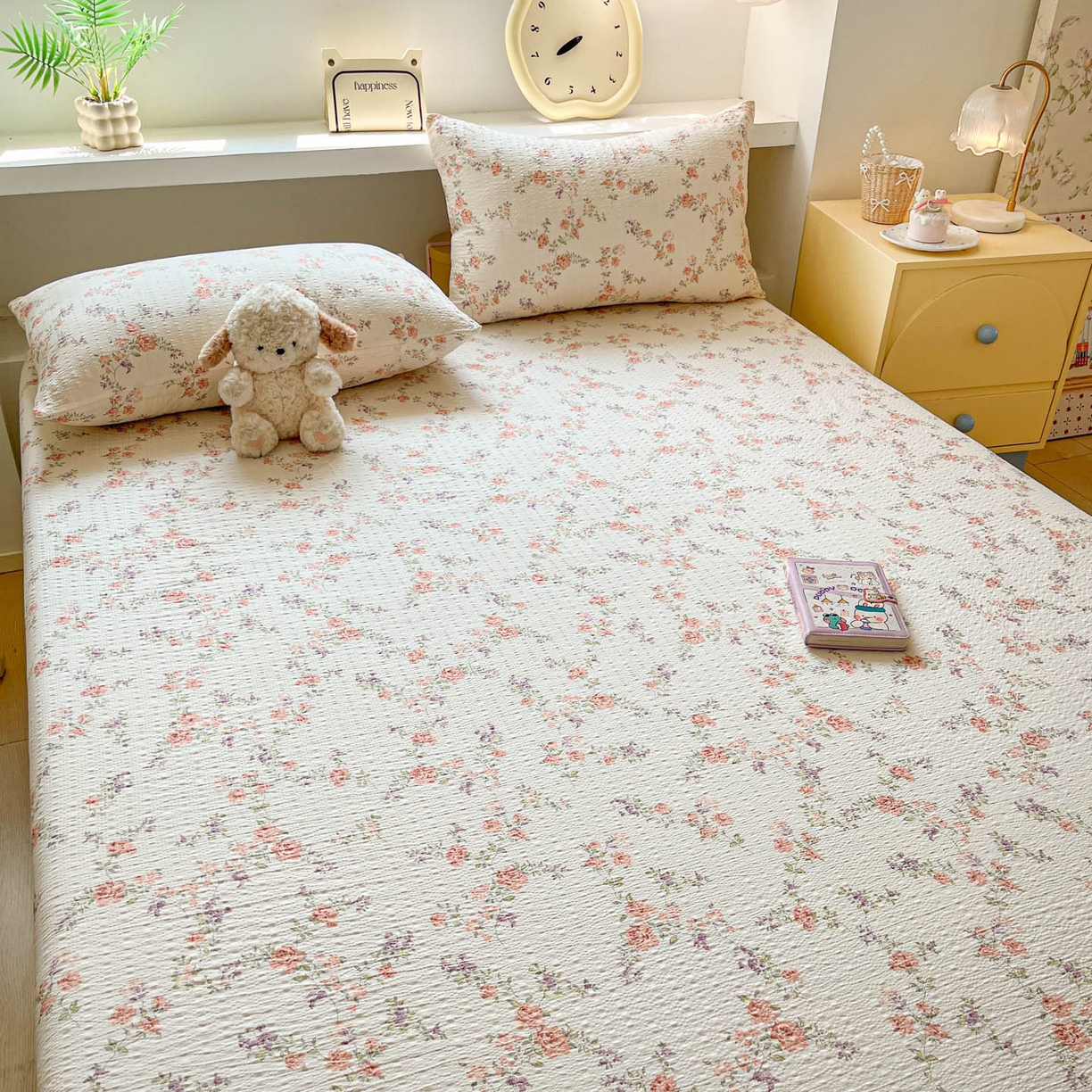 91家纺网 家纺一手货源 找家纺 蓝极人 2026新款泡泡纱印花床笠 CL春色