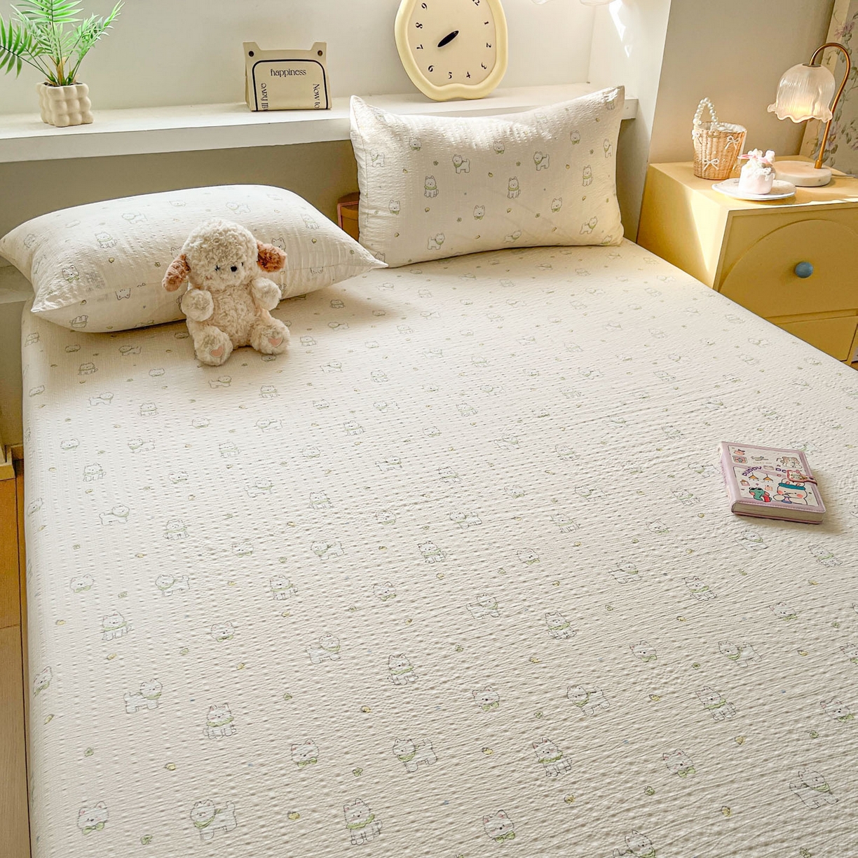 91家纺网 家纺一手货源 找家纺 蓝极人 2026新款泡泡纱印花床笠 CL耶耶狗