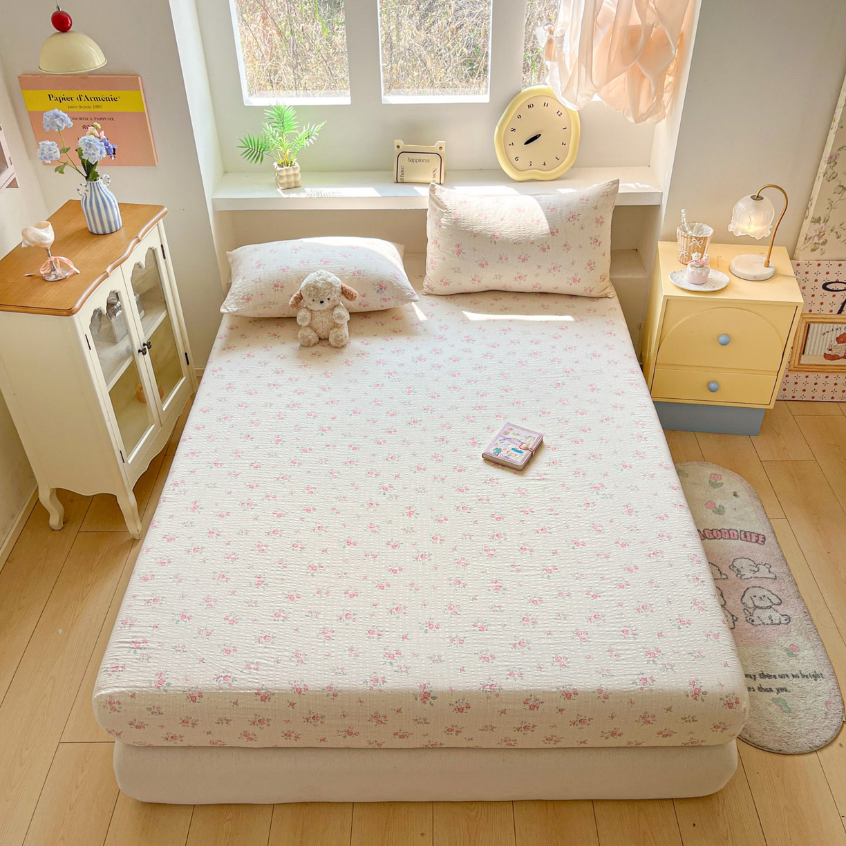 91家纺网 家纺一手货源 找家纺 蓝极人 2026新款泡泡纱印花床笠 CL月光