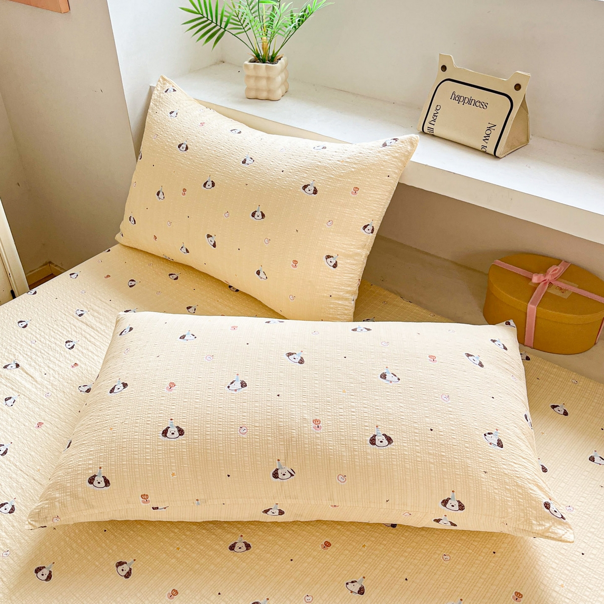 91家纺网 家纺一手货源 找家纺 蓝极人 2026新款泡泡纱印花床笠 CL生日狗