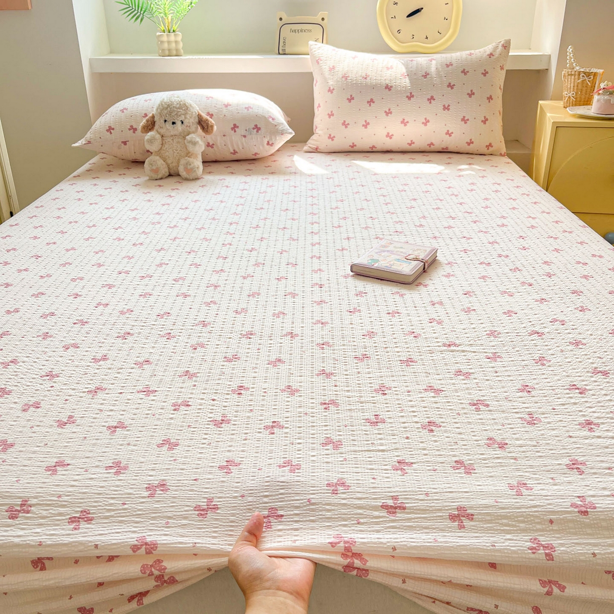 91家纺网 家纺一手货源 找家纺 蓝极人 2026新款泡泡纱印花床笠 CL若梦