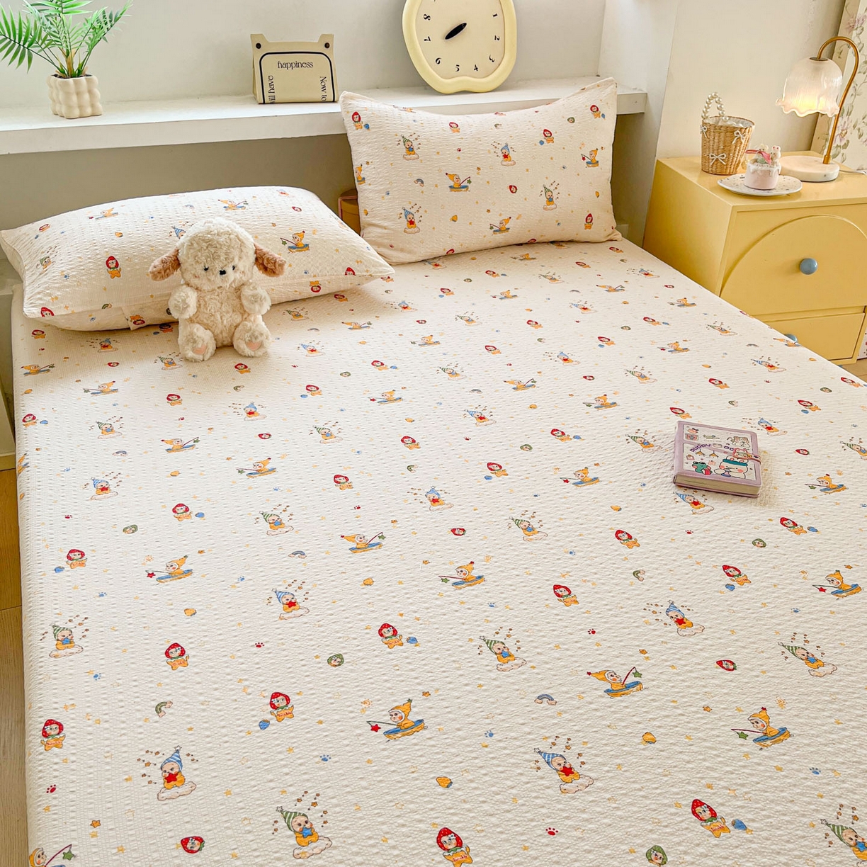 91家纺网 家纺一手货源 找家纺 蓝极人 2026新款泡泡纱印花床笠 CL星星人