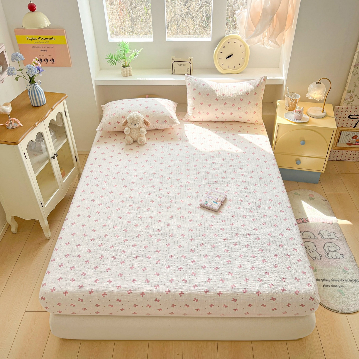 91家纺网 家纺一手货源 找家纺 蓝极人 2026新款泡泡纱印花床笠 CL若梦