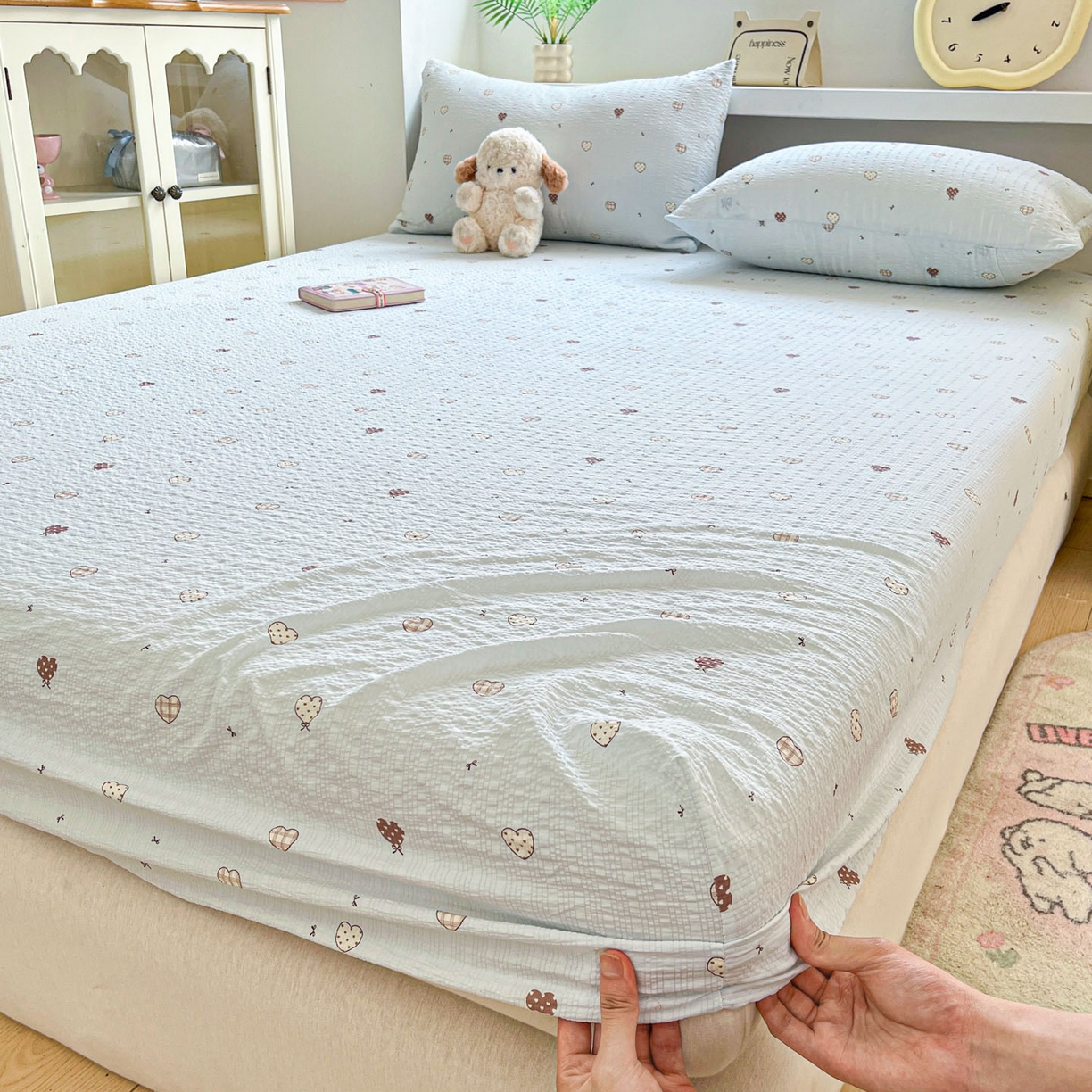 蓝极人 2026新款泡泡纱印花床笠 CL好心情