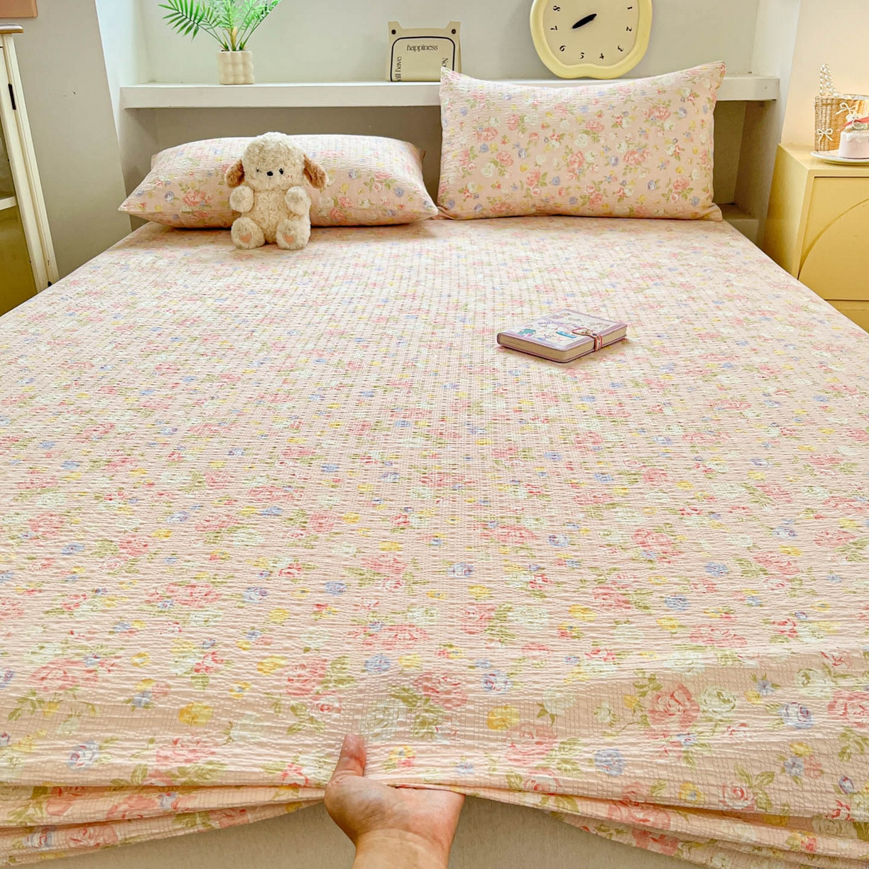 91家纺网 家纺一手货源 找家纺 蓝极人 2026新款泡泡纱印花床笠 CL浅夏