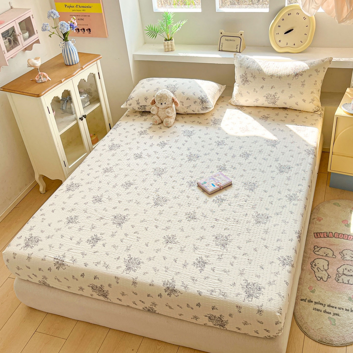 91家纺网 家纺一手货源 找家纺 蓝极人 2026新款泡泡纱印花床笠 CL南洋