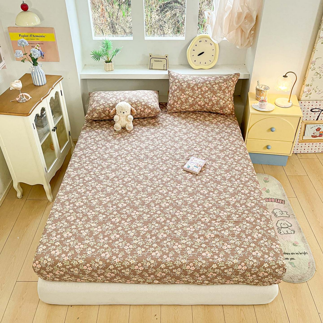 91家纺网 家纺一手货源 找家纺 蓝极人 2026新款泡泡纱印花床笠 CL桔园