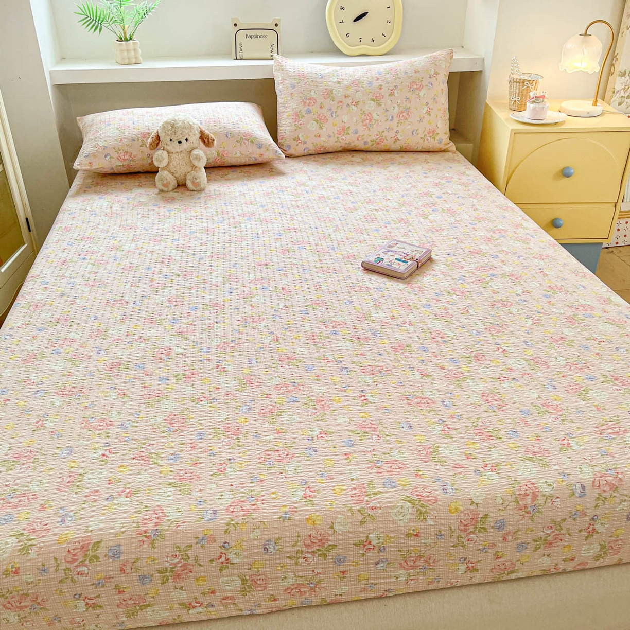 91家纺网 家纺一手货源 找家纺 蓝极人 2026新款泡泡纱印花床笠 CL浅夏