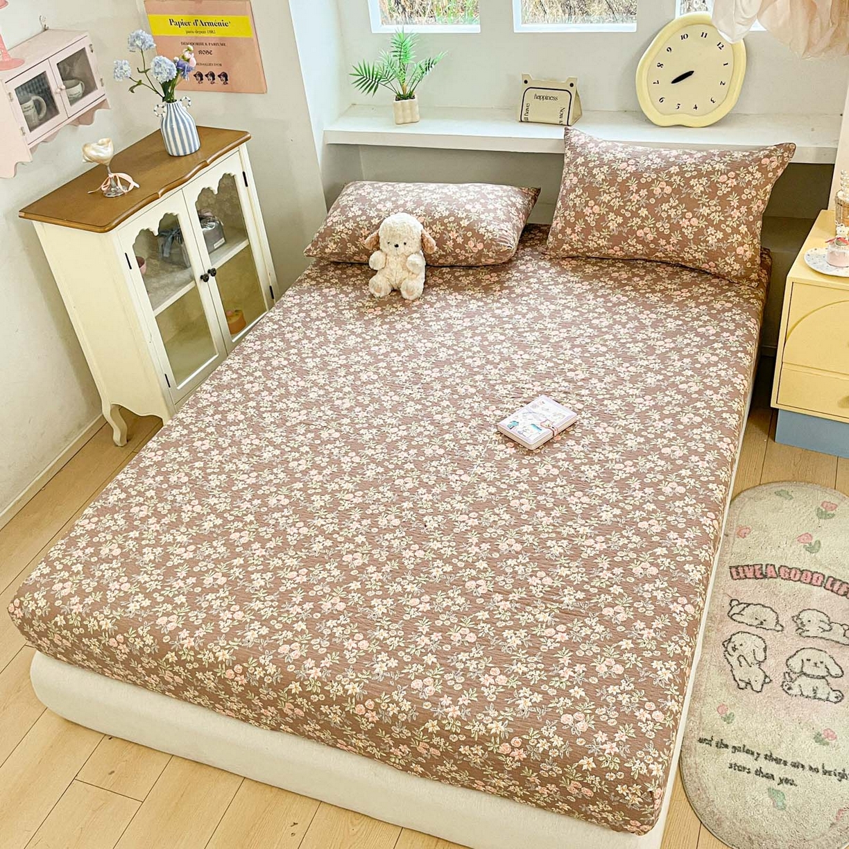 91家纺网 家纺一手货源 找家纺 蓝极人 2026新款泡泡纱印花床笠 CL桔园