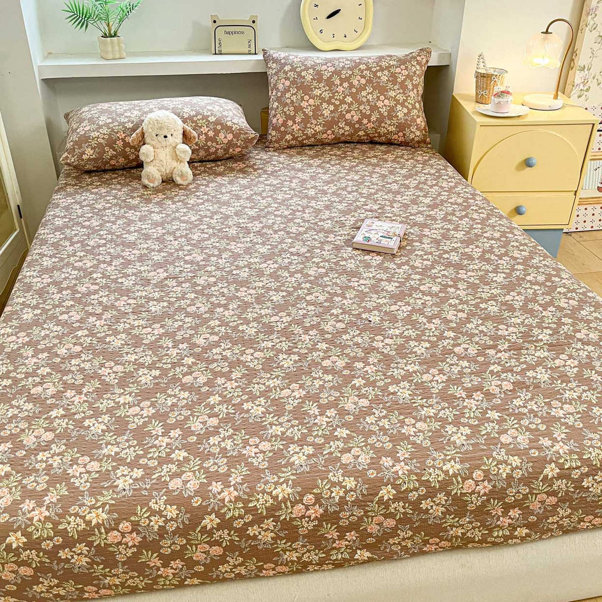 91家纺网 家纺一手货源 找家纺 蓝极人 2026新款泡泡纱印花床笠 CL桔园