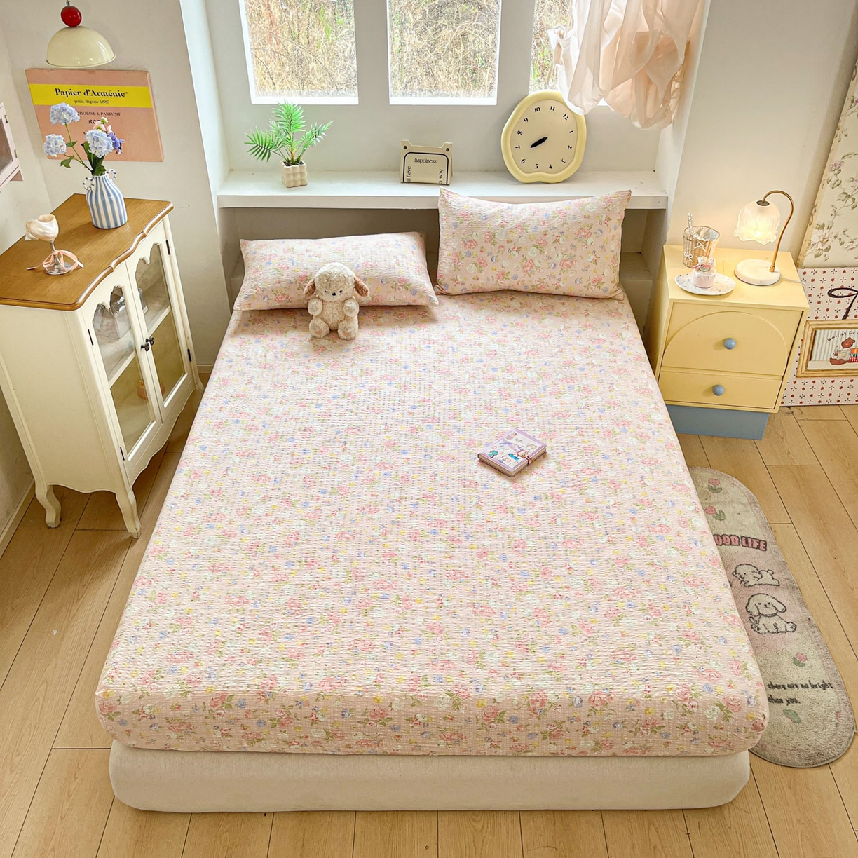 91家纺网 家纺一手货源 找家纺 蓝极人 2026新款泡泡纱印花床笠 CL浅夏