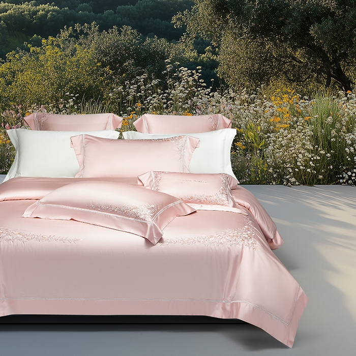 诗黛尔 2026春夏新品天丝刺绣四件套若水伊人系列 若水伊人-落樱粉