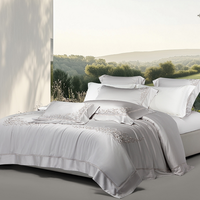 91家纺网 家纺一手货源 找家纺 诗黛尔 2026春夏新品天丝刺绣四件套若水伊人系列 若水伊人-绅士灰