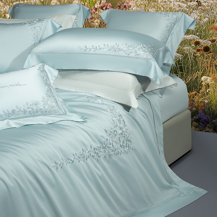 91家纺网 家纺一手货源 找家纺 诗黛尔 2026春夏新品天丝刺绣四件套若水伊人系列 若水伊人-水晶兰