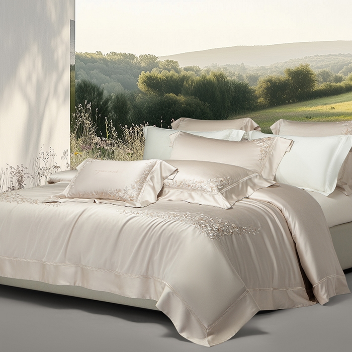 91家纺网 家纺一手货源 找家纺 诗黛尔 2026春夏新品天丝刺绣四件套若水伊人系列 若水伊人-香槟金