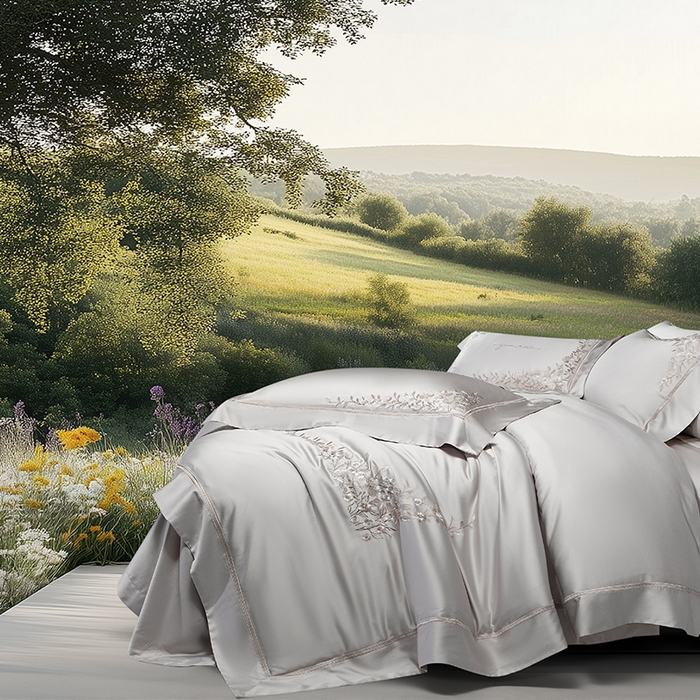 91家纺网 家纺一手货源 找家纺 诗黛尔 2026春夏新品天丝刺绣四件套若水伊人系列 若水伊人-绅士灰