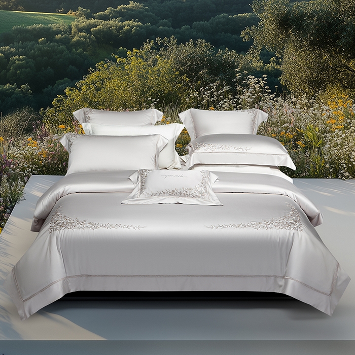 91家纺网 家纺一手货源 找家纺 诗黛尔 2026春夏新品天丝刺绣四件套若水伊人系列 若水伊人-绅士灰