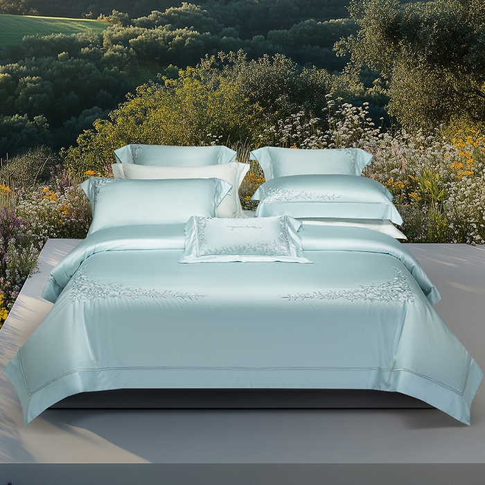 91家纺网 家纺一手货源 找家纺 诗黛尔 2026春夏新品天丝刺绣四件套若水伊人系列 若水伊人-水晶兰