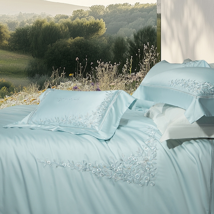 91家纺网 家纺一手货源 找家纺 诗黛尔 2026春夏新品天丝刺绣四件套若水伊人系列 若水伊人-水晶兰