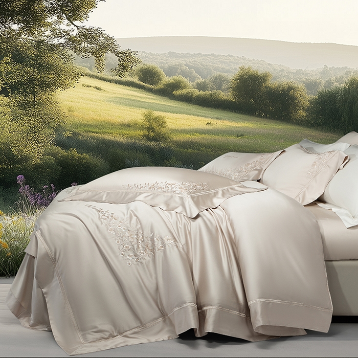 91家纺网 家纺一手货源 找家纺 诗黛尔 2026春夏新品天丝刺绣四件套若水伊人系列 若水伊人-香槟金