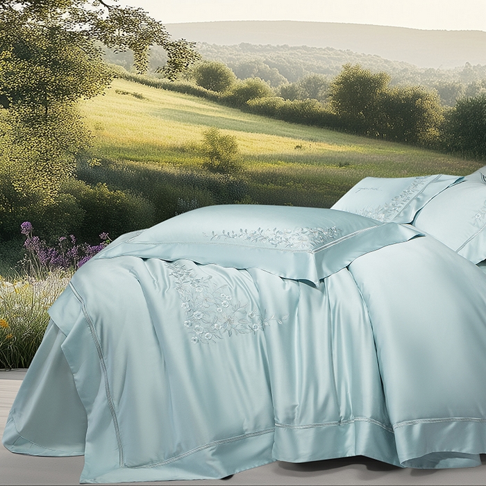 91家纺网 家纺一手货源 找家纺 诗黛尔 2026春夏新品天丝刺绣四件套若水伊人系列 若水伊人-水晶兰