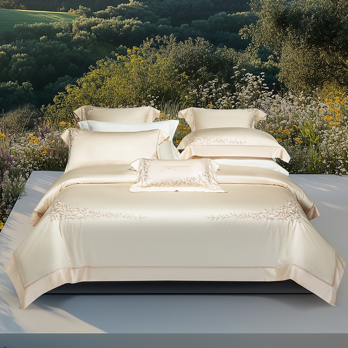 91家纺网 家纺一手货源 找家纺 诗黛尔 2026春夏新品天丝刺绣四件套若水伊人系列 若水伊人-卡其色