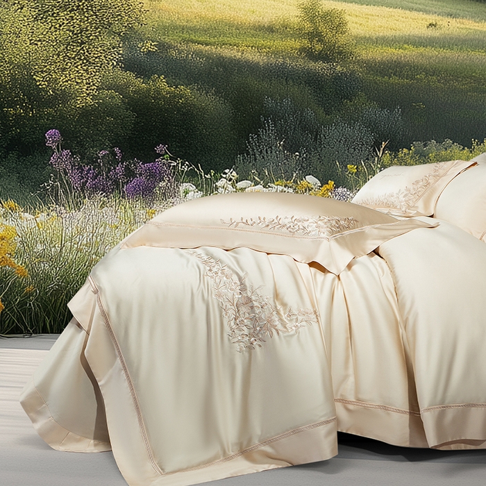 91家纺网 家纺一手货源 找家纺 诗黛尔 2026春夏新品天丝刺绣四件套若水伊人系列 若水伊人-卡其色