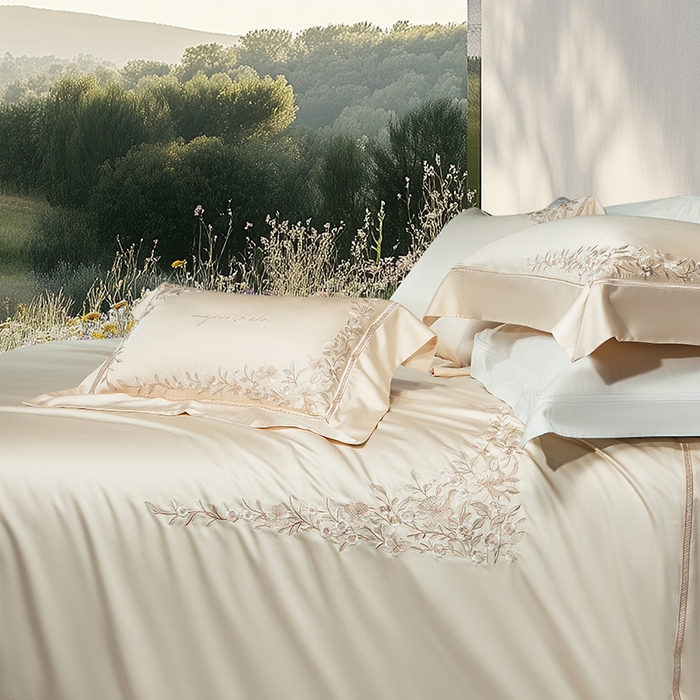 91家纺网 家纺一手货源 找家纺 诗黛尔 2026春夏新品天丝刺绣四件套若水伊人系列 若水伊人-卡其色