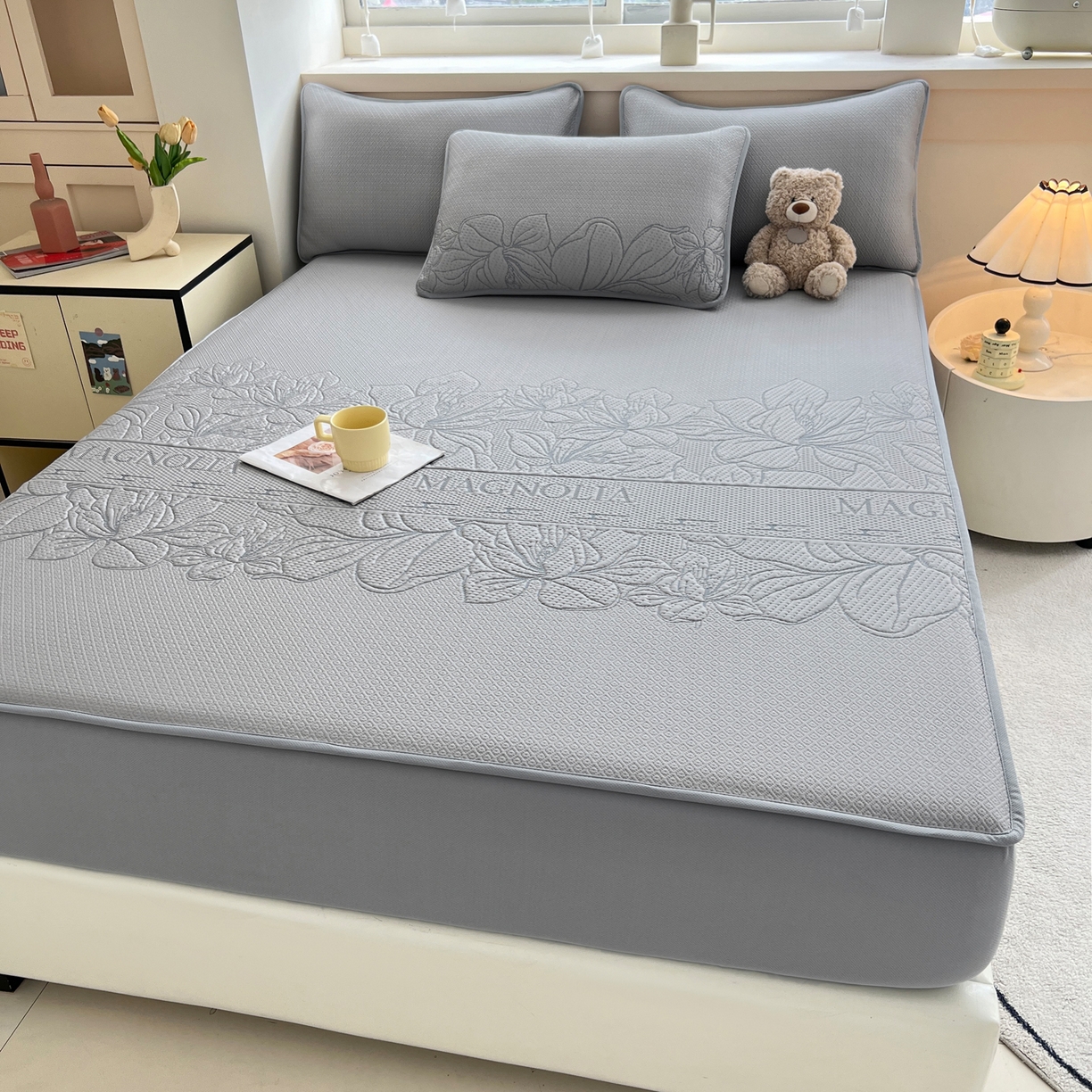 91家纺网 家纺一手货源 找家纺 能好家纺 2026新款高分子PE冰豆豆凉席床笠款 半夏灰