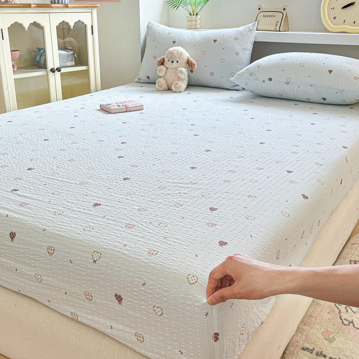 91家纺网 家纺一手货源 找家纺 蓝极人 2026新款泡泡纱印花床笠 CL好心情