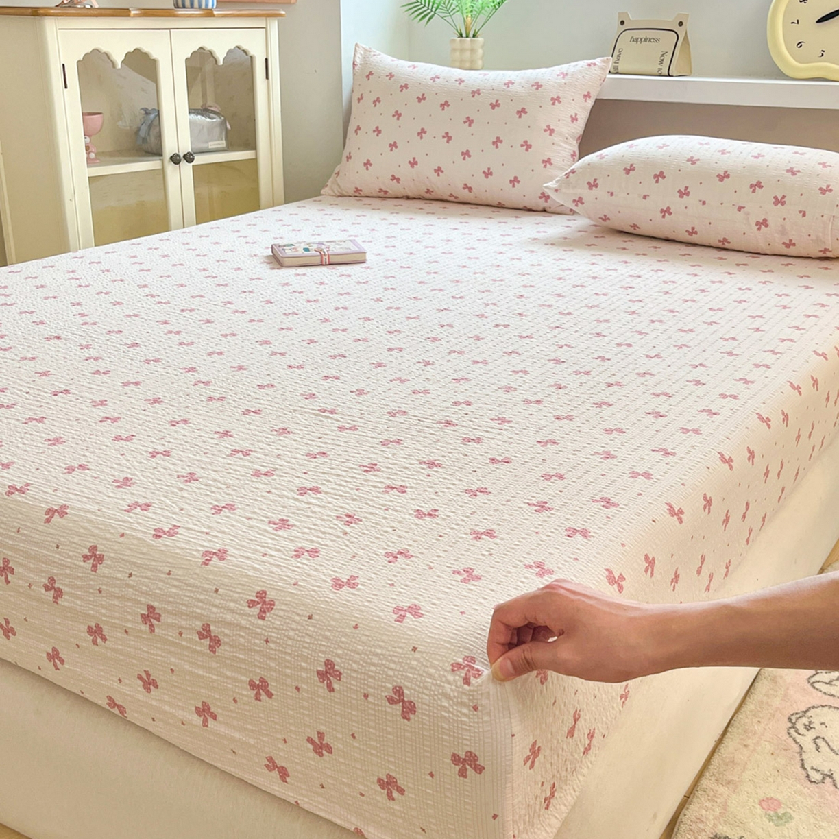 91家纺网 家纺一手货源 找家纺 蓝极人 2026新款泡泡纱印花床笠 CL若梦